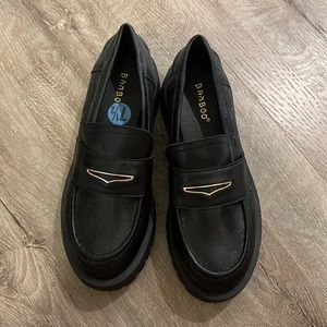Bamboo Black Women's Penny Loafers with Gold Accent